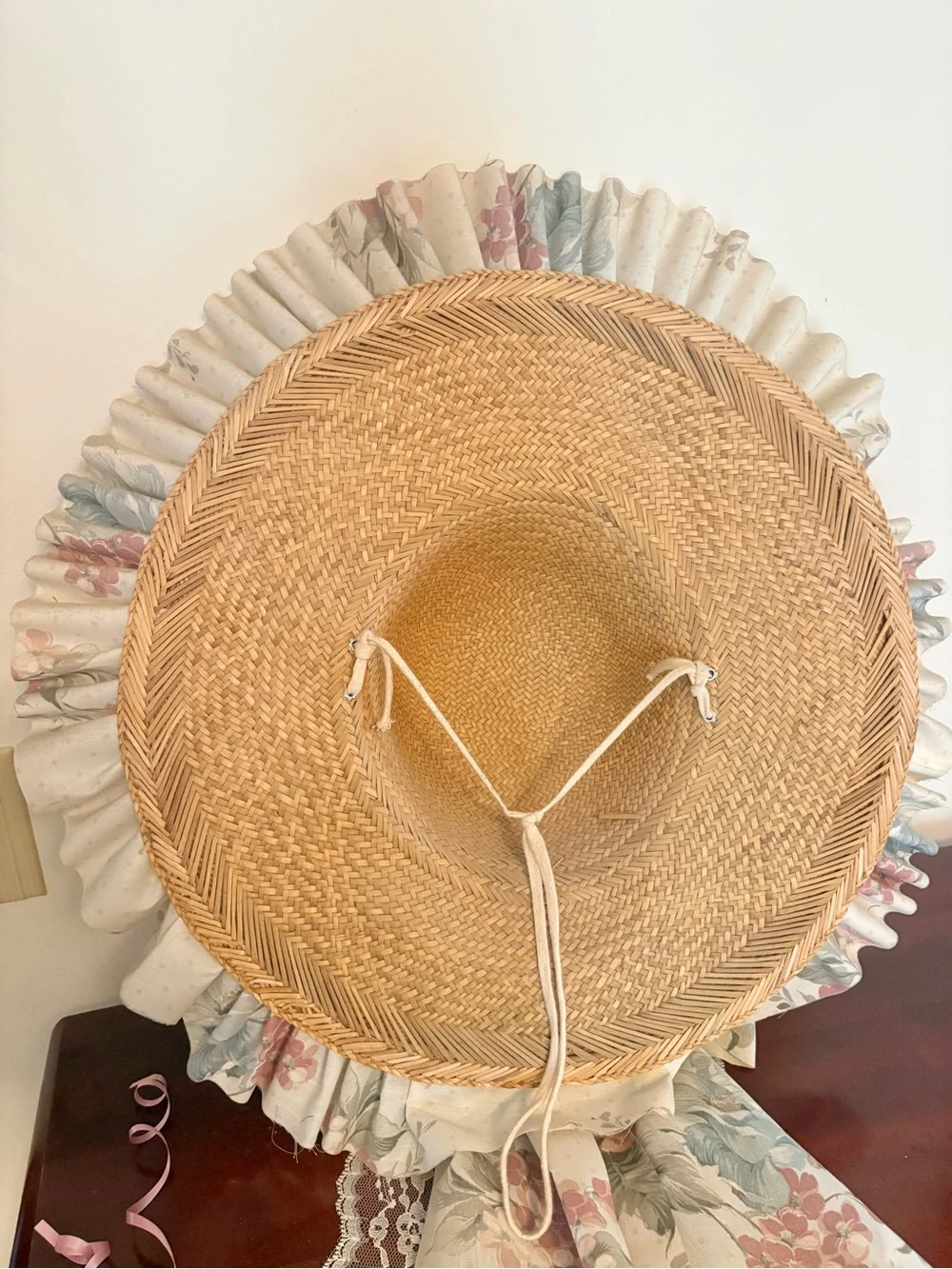 Vintage Cottagecore Handmade Straw Bonnet Wall Hanging Decor